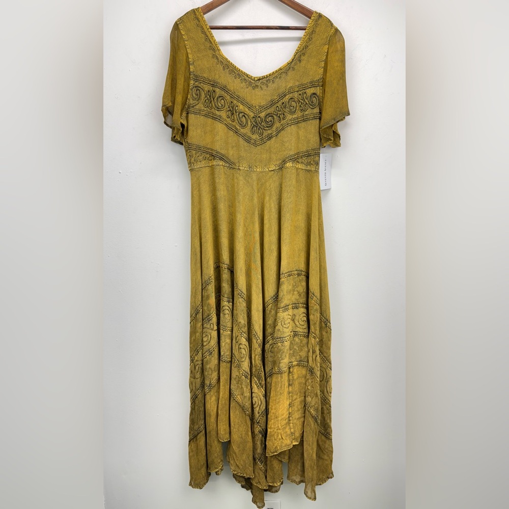 Seventh Avenue size Large Women’s Mustard Yellow Gold Stonewash Maxi Dress NWT